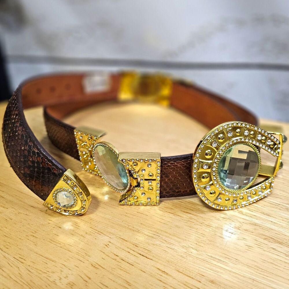 Los Caporales Genuine Python Leather Belt Sz 38 Jeweled Horseshoe Western